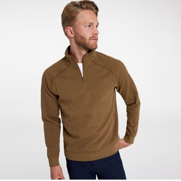 New VRST Mens Quarter Zip Pullover Textured Brown Mock Neck Long Sleeve Top $78 - Picture 1 of 12